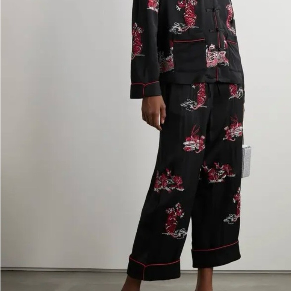 Self-Portrait Embroidered Satin-crepe Wide Leg Pants